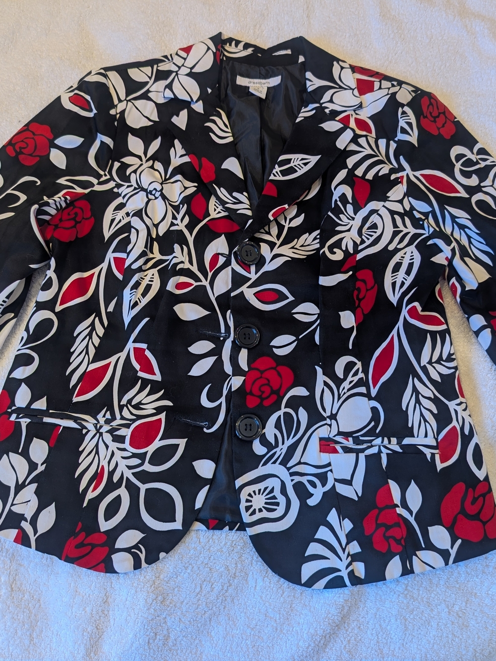 Dressbarn Vintage Floral Blazer Jacket Red Black White Size S Graphic Whimsigoth